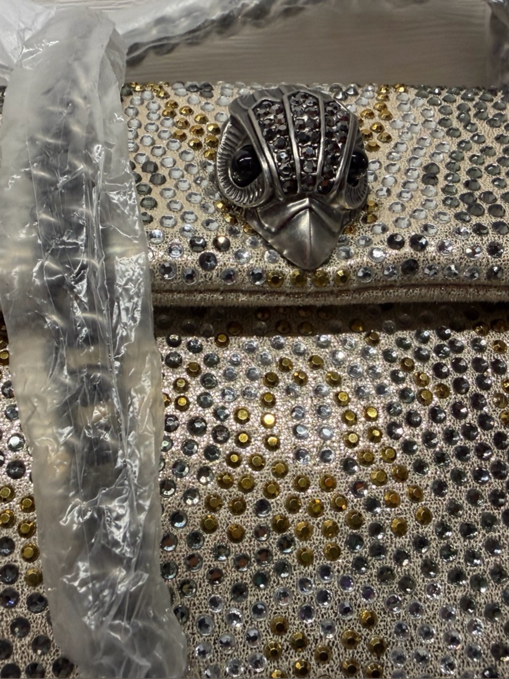 Kurt Geiger Kensington Crystal Snake Eagle Head Bag Gold Studded NWOT - Picture 3 of 11